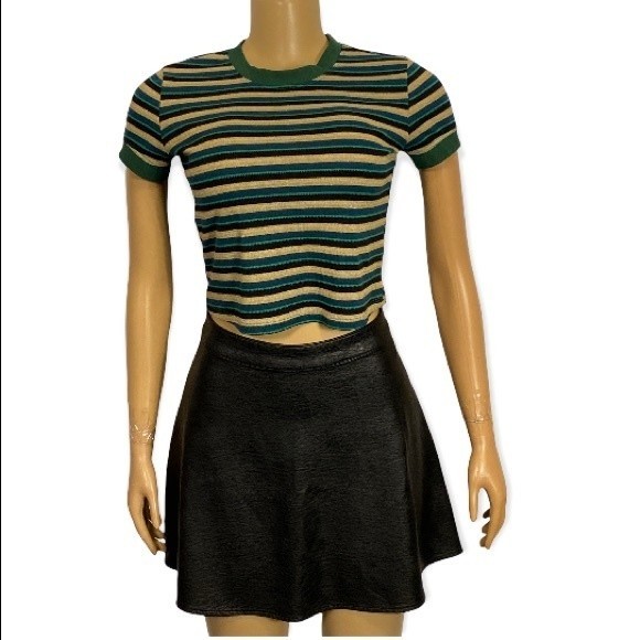PacSun Basic top striped cropped green black and gold Shimmer size Small - Picture 5 of 16